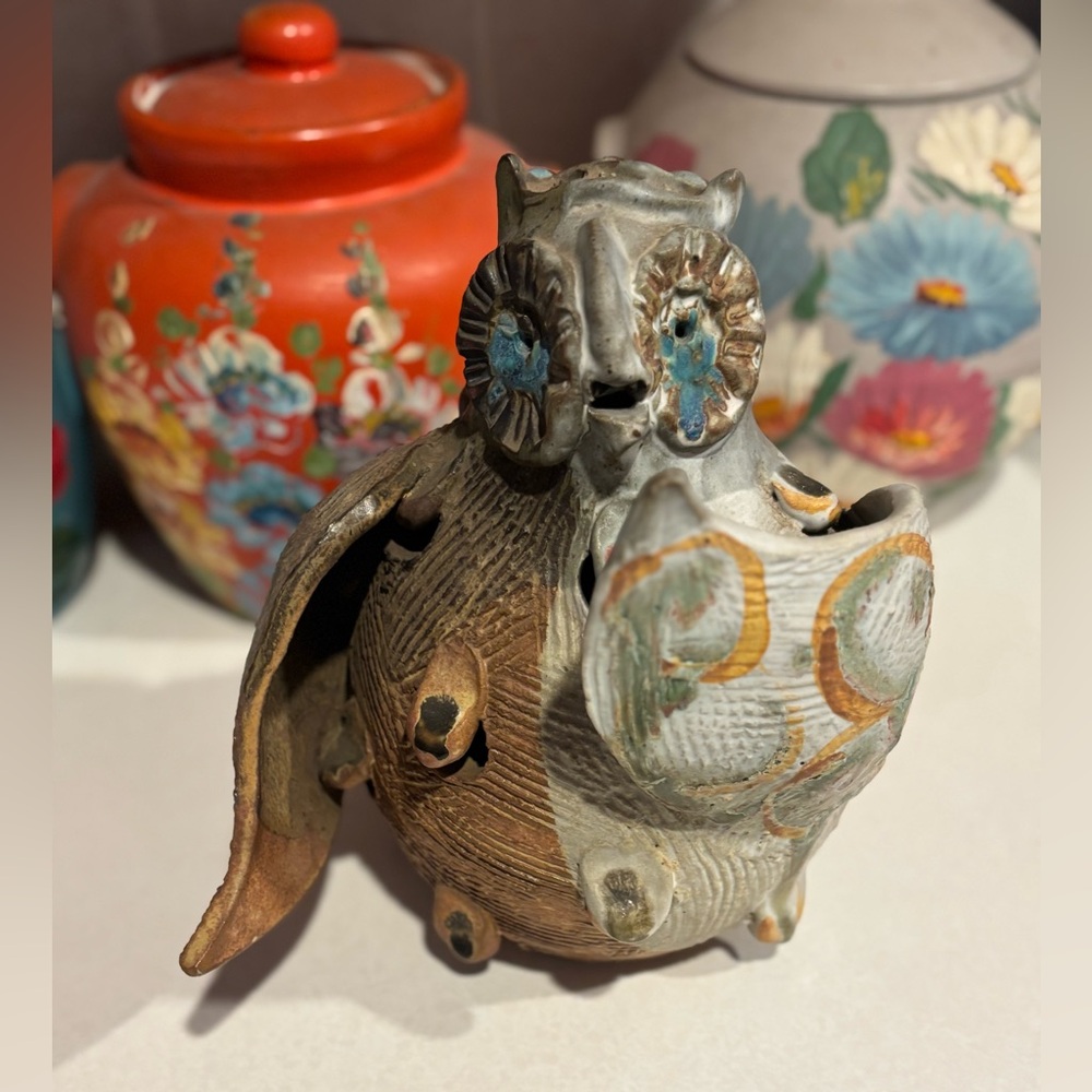 Vtg HAL FROMHOLD Pottery Owl Sculpture Light Cover 1969 1960s MCM Mid-Modern Art
